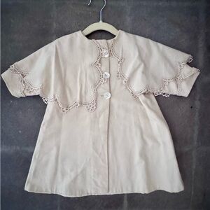 True Antique Cream Lace Trim Cape Coat